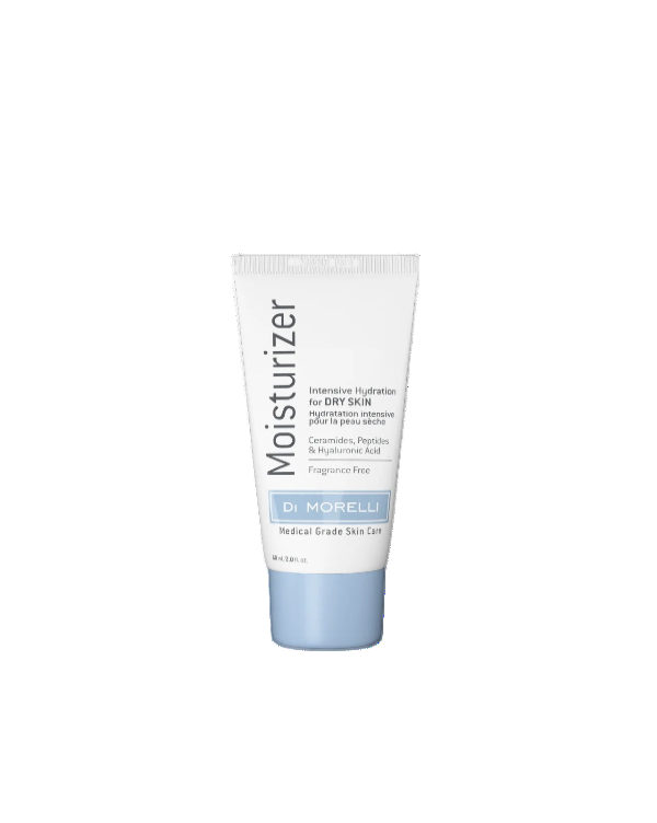 Tube of moisturizer with blue cap on a white background