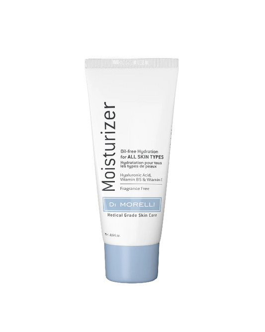 Tube of Di Morelli moisturizer on a white background